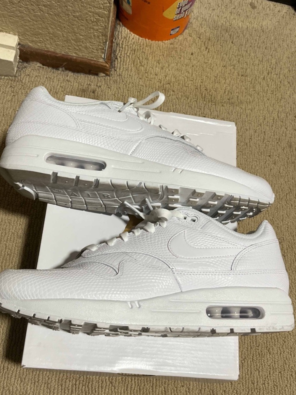 Nike Air Max 1 Men's Size 10.5 Premium Triple White Snake Skin HV1211-100